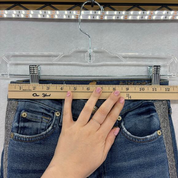 7 for all Mankind the High Waist Super Skinny Jean Silver Glitter Stripe size 24 - Picture 11 of 15